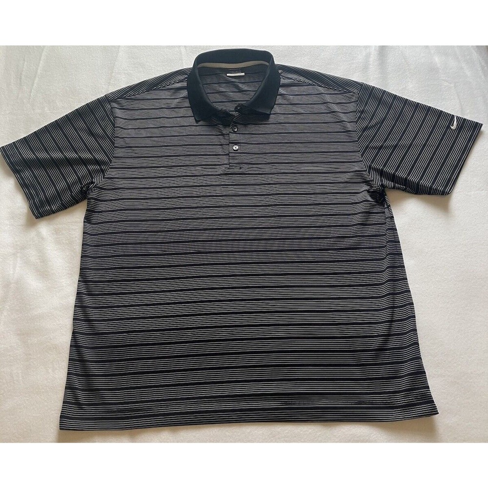 Nike Golf Dri-Fit Men’s XL Black Gray Striped Golf Polo Shirt - Picture 1 of 8